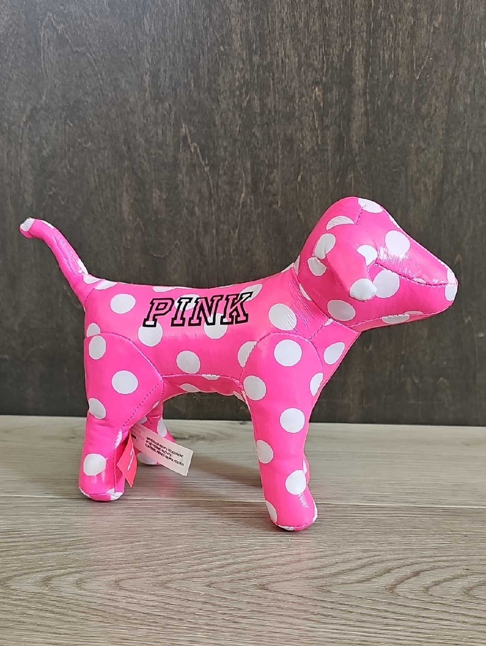 2017 Victoria's Secret Pink, OG White Polka Dot Bright Pink Mini Dog 6"